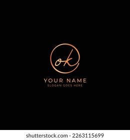 O, K, OK Initial letter handwritten and signature vector logo. Business template in round shape line art