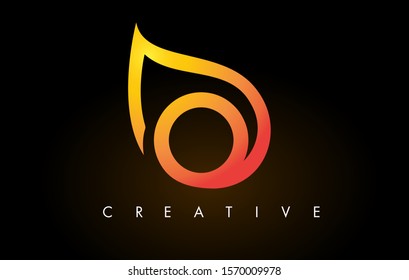 O Leaf Logo Letter Design with Golden Leaf Outline Vector Illustration.