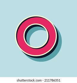 O letter of 3d vector illustrated relief retro font with shadow