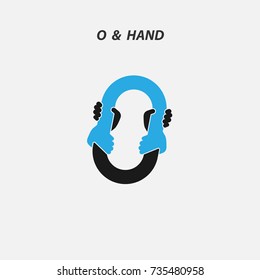 O - Letter abstract icon & hands logo design vector template.Italic style.Business offer,Partnership,Hope,Help,Support,Teamwork sign.Corporate business & education logotype symbol.Vector illustration