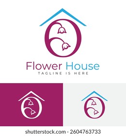 O Letter Alphabet Initial Tulip Flower Floral Florist House Home Building Logo Template