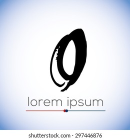 O letter calligraphic hand drawn logo (sign, symbol, icon). Letter O handwritten by dry brush. Rough strokes font. Vector illustration. Grunge style  alphabet.