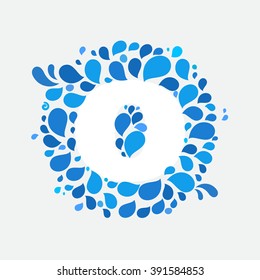 O letter in a circle of splashes and drops of water. Font style, vector design template elements for your ecology application or corporate identity.