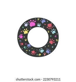O letter with colorful paw print