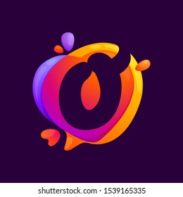O letter at colorful speech bubble and heart background. Color multiply style. Vector typeface for app, headlines, posters, cards etc.