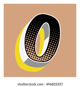 O letter comic alphabet retro with dotted textures and 3D effects
