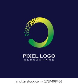 O Letra diseño de logotipo creativo con colores de gradiente de píxeles digitales