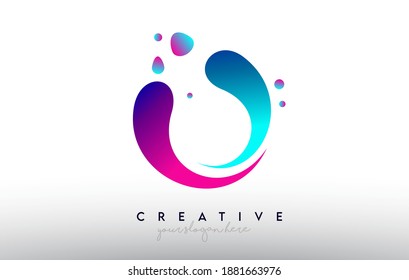 O Letter Design Logo. Rainbow Bubble Gum Letter Colors with Dots and Fluid Colorful Creative Shapes