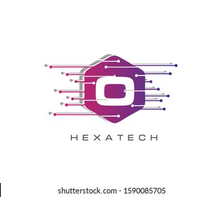 O Letter Digital Data Logo Icon, Modern Hexagon O Design Concept.