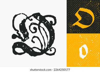 O letter drop cap logo. Illuminated initial and blackletter uppercase and lowercase. All you need to precisely imitate medieval text. Decorative element for the beginning of a paragraph or section.