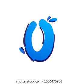 O letter eco logo with blue water drops handwritten with a felt-tip pen. Vector marker font can be used for eco friendly, vegan, bio, raw, organic template.