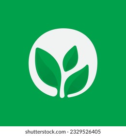 O letter eco logo with green leaves. Negative space agriculture icon. Lush foliage emblem. Vector template for seeds growing company, summer posters, waste recycling identity, nature friendly labels.