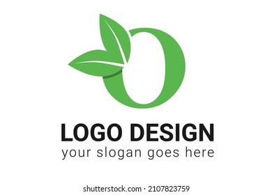 O letter eco logo with leaf. Vector typeface for nature posters, eco friendly emblem, vegan identity, herbal and botanical cards etc. Ecology O letter logo with green leaf.