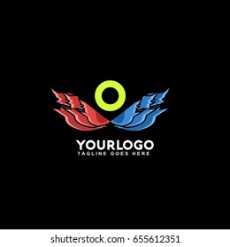 O Letter Fire Flame Logo. Eye Power illustration template.