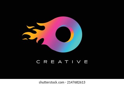 O Diseño Del Logotipo Flame Carta. Vector de concepto de marca con logotipo de fuego en colores vibrantes del arcoiris