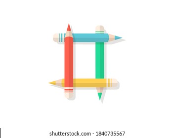 O letter font made of multicolored pencils. Vector design element for logo, banner, posters, card, labels etc. 
