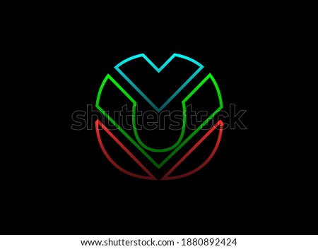 O letter font, vector design logo. Dynamic, rgb split-color, red, green, blue on black background. Eps10 illustration