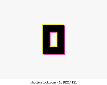 O Letter font, vector desing alphabet. Dynamic, split-color, shadow of  number pink and yellow on white background. For logo, social media,design elements, creative poster, etc.
