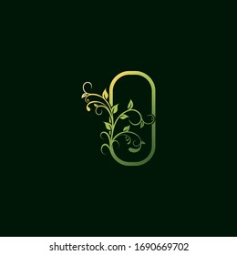 O Letter Green Floral Initial Logo Icon. Vector design concept ornate typographic abstract floral for decorative lettering signinitial with swirl  floral leaf elements vintage, elegant, luxury style