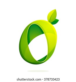 O letter with green leaves logo, volume icon. Font style, vector design template elements for your ecology application or corporate identity.