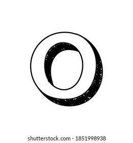 O letter hand-drawn symbol. Vector illustration of a big English letter O. Hand-drawn black and white  Roman alphabet letter O typographic symbol. Can be used as a logo, icon