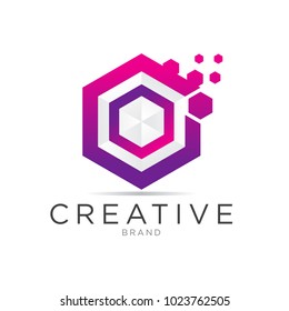 o letter hexagonal pixel logo