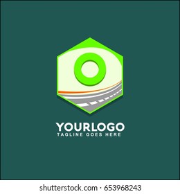 O letter highway icon flat. Green pictogram on white background. Vector illustration symbol 
