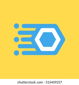 O letter icon on space ship plate, flat pictogram, 2d vector logo illustration, eps 10