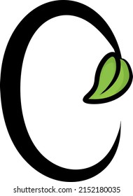 O letter initial with leaf illustration, icon, logo, and cartoon vector