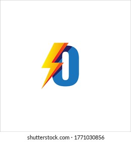 O Letter Initial Logo Design Template Isolated On White Background. Alphabet with Thunder Shape Logo Concept. Blue and Yellow Orange Gradation Color Theme.