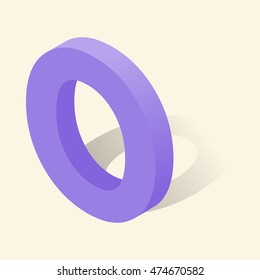 O letter in isometric 3d style with shadow. Violet O letter vector illustration