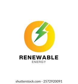 O letter and lightning on the dark background. O monogram. Power and energy technology.