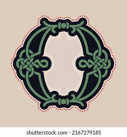 O letter logo with Celtic knots, spiral lines, and red dots. Dim colored medieval initial. Perfect icon for ancient identity, Middle Ages print, barbarian posters, and heraldic monograms.