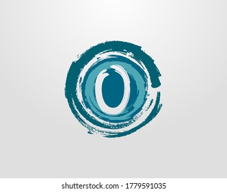 O Letter Logo With Circle Blue Splatter Element. Blue Wave Retro logo design template.