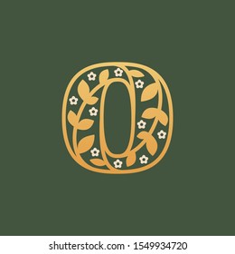 O letter logo consisting of floral pattern letters with chamomile flower. Linear classic vector font. Can be used for cosmetics, spa, beauty salon, decoration, boutique, jewelry and fashion industry.