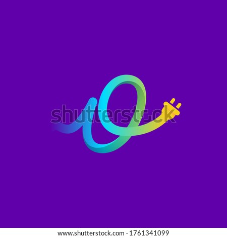 O letter logo with curl cable and plug adapter. Vector typeface for energy labels, wire headlines, power posters, electric company identity, etc.