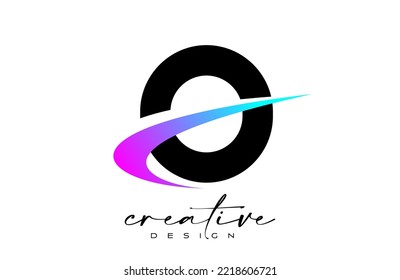 O Letter Logo Design with Creative Purple Blue Swoosh. Letter o Initial icon with curved shape vector illustration.