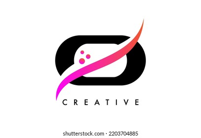 O Letter Logo Design with Elegant Creative Swoosh and Dots Vector. Modern Trendy O letter icon with Curved line cut and minimalist Look Vector Illustration.