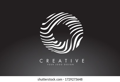 O Letter Logo Design with Fingerprint, black and white wood or Zebra texture on a Black Background. Creative O vector illustration with black and white lines.