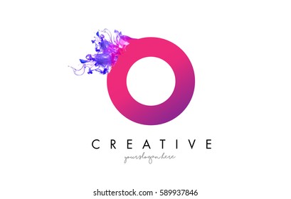 O Letter Logo Design with Ink Cloud Flowing Texture and Purple Colors.