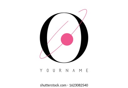 O Letter Logo Design with a Round Pink Eclipse and Dot.