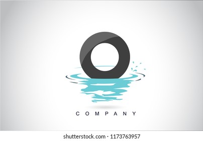 O Letter Logo Design with Water Splash Ripples Drops Reflection Vector Icon Illustration.