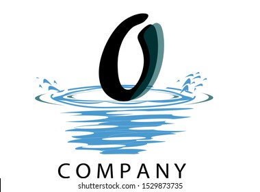 O Letter Logo Design with Water Splash Ripples Drops Reflection Vector Icon Illustration for label, logo, modern lettering, mock-up, company name, title, front page or web page graphic design.