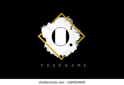 O Letter Logo Design with White ink Stroke over Golden Square Frame.