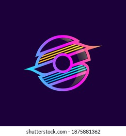 O letter logo with diagonal multicolor lines. This font is perfect for an audio technology, advertising of a tech company, DJs posters, speed music identity, etc.