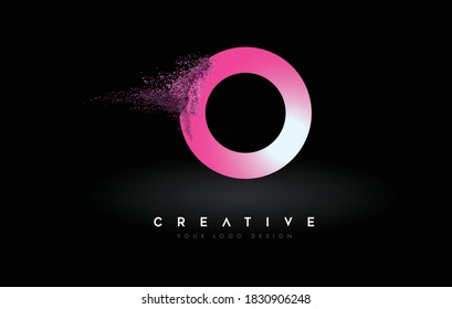 O Letter Logo with Dispersion Effect and Purple Pink Powder Particles Expanding Ash Vector Illustration.