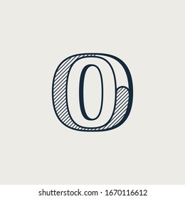 O letter logo in elegant style with diagonal hatching and shadow effect. Vector serif font for barber shop labels, currency posters and bank identity.