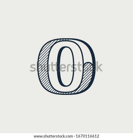 O letter logo in elegant style with diagonal hatching and shadow effect. Vector serif font for barber shop labels, currency posters and bank identity.