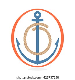 O letter logo formed by rope with an anchor. Vintage badge can be used for a print on fabric, emblem and design elements. 