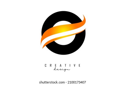 O letter Logo with gradient orange swoosh. Letter O with abstract geometric elements. Creative Vector Illustration with letter.